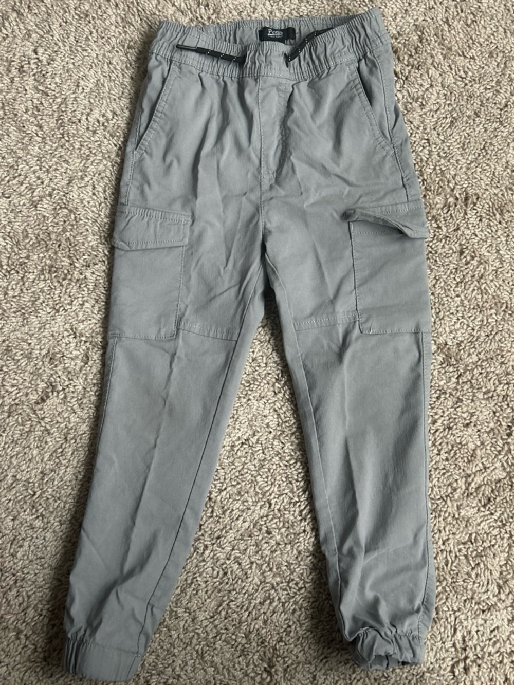 Kids Cargo Jogger Pants in Light Gray with Elastic Waist